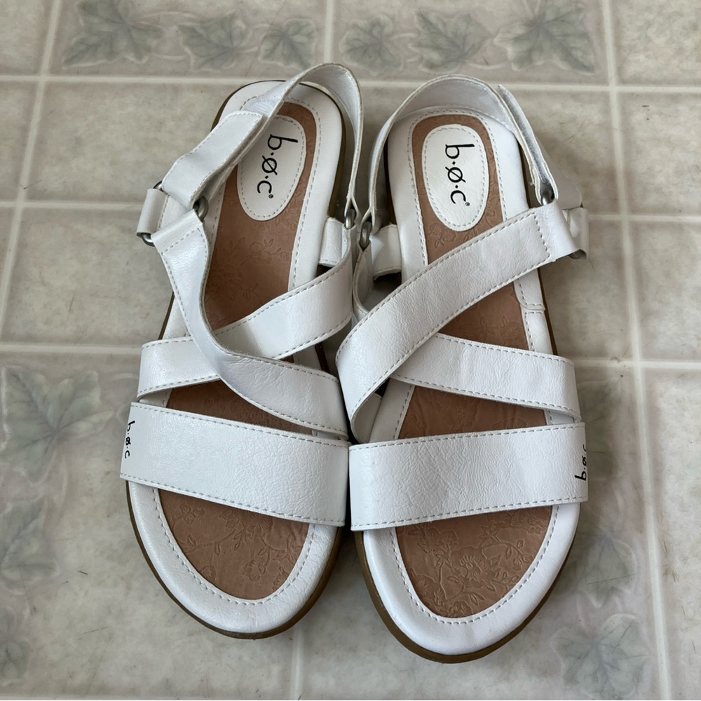 BOC white Strappy faux leather comfort adjustable strap sandals